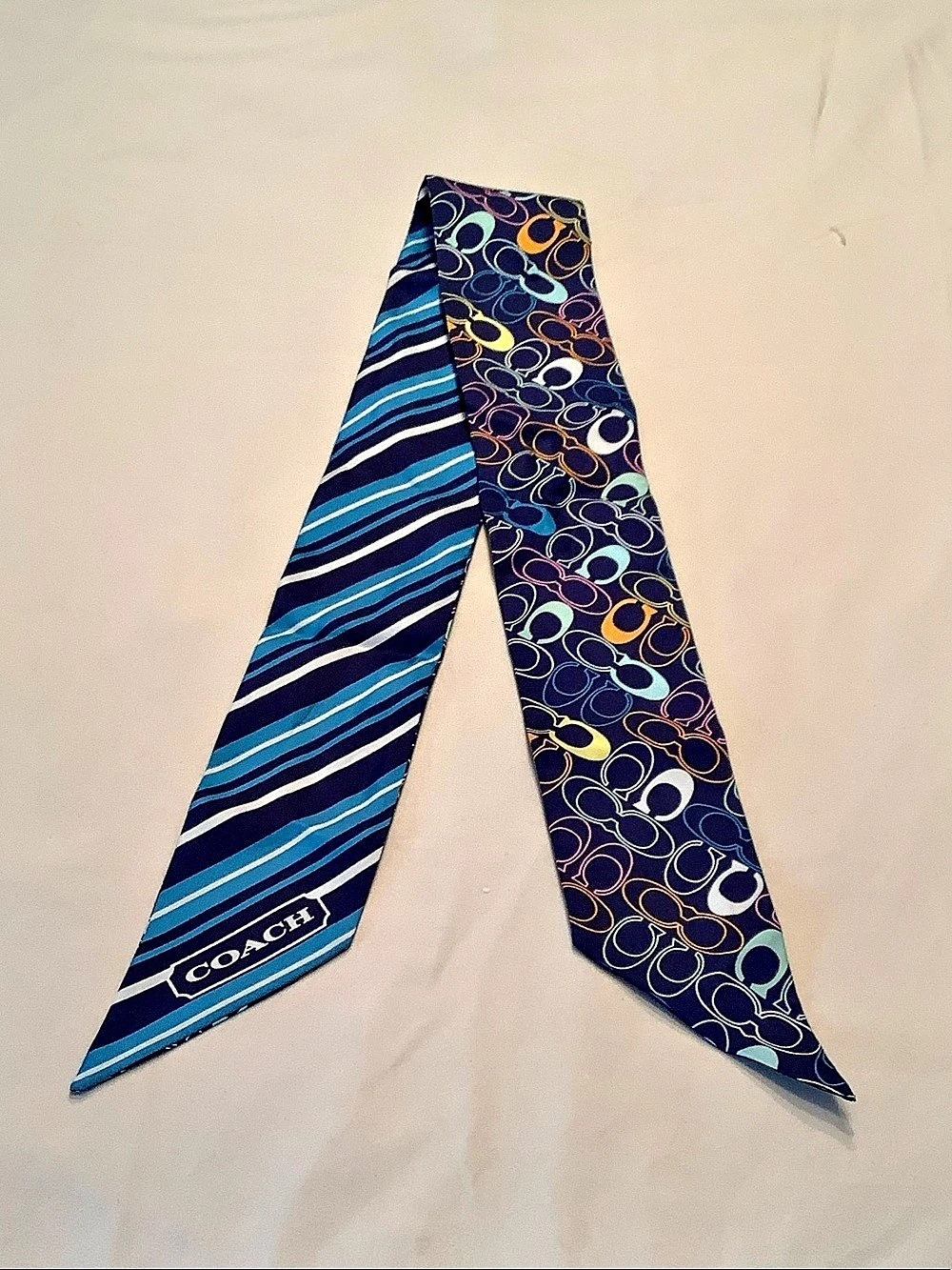 Coach Geometric Silk Scarf in Blue & Multicolor 32 x 2.5 in